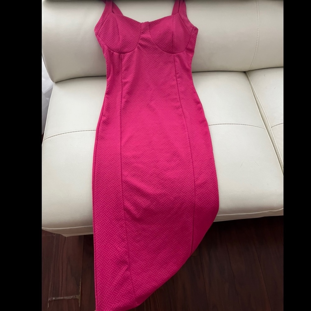 Hot Pink Textured Midi Dress